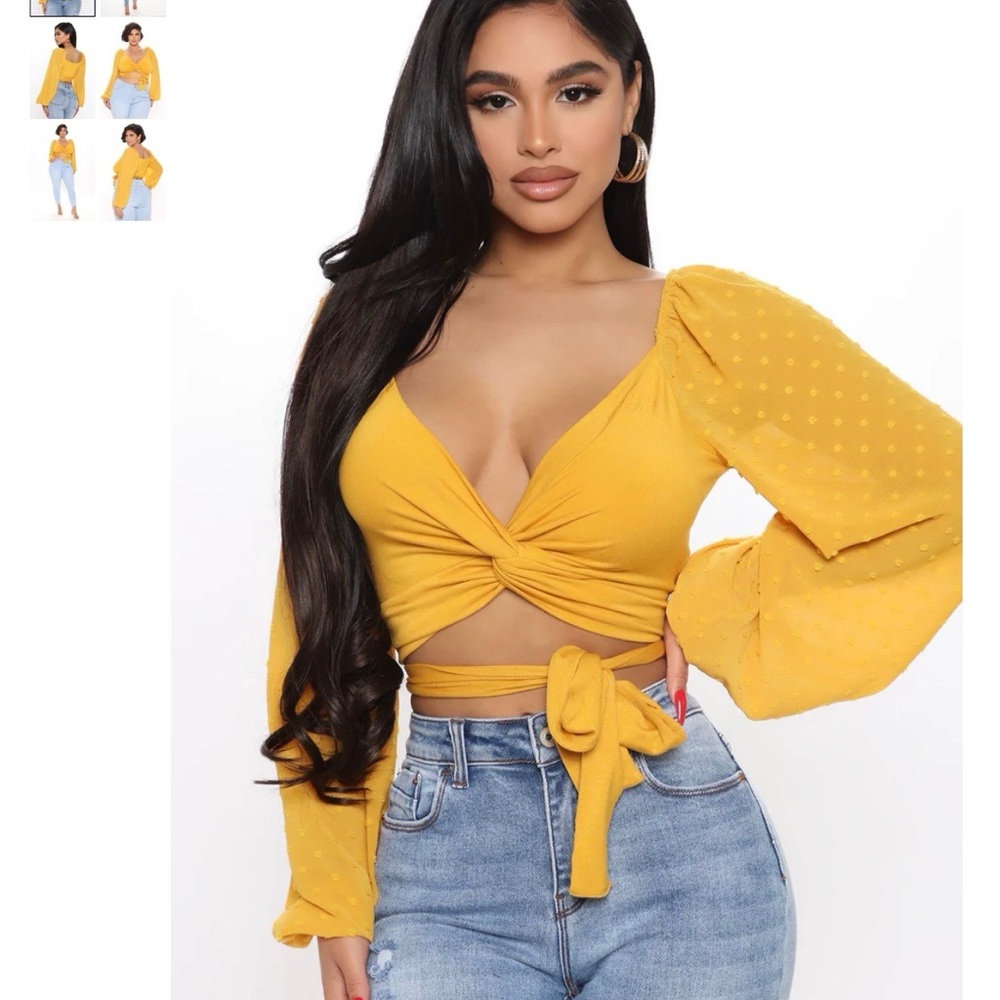 Cute Yellow Tie Front Top